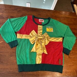Tipsy Elves Festive Green and Red sweater Gold Bow size xl